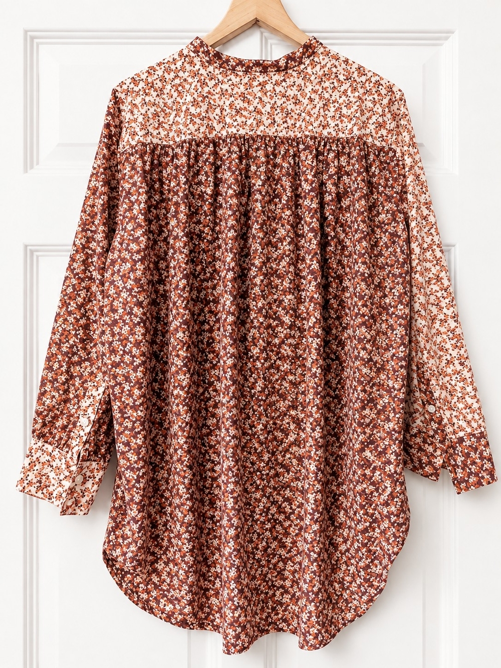 Lands' End Women's Two-Tone Floral Button Down Blouse - Rust/Cream - Picture 4 of 7